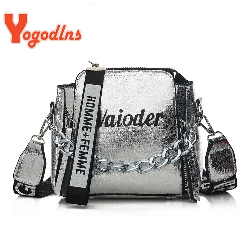 Yogodlns Tide Ladies Letter Handbags Wide Strap Chains Shoulder Bag Women Crossbody Bags Bolsa Girls Small Purse