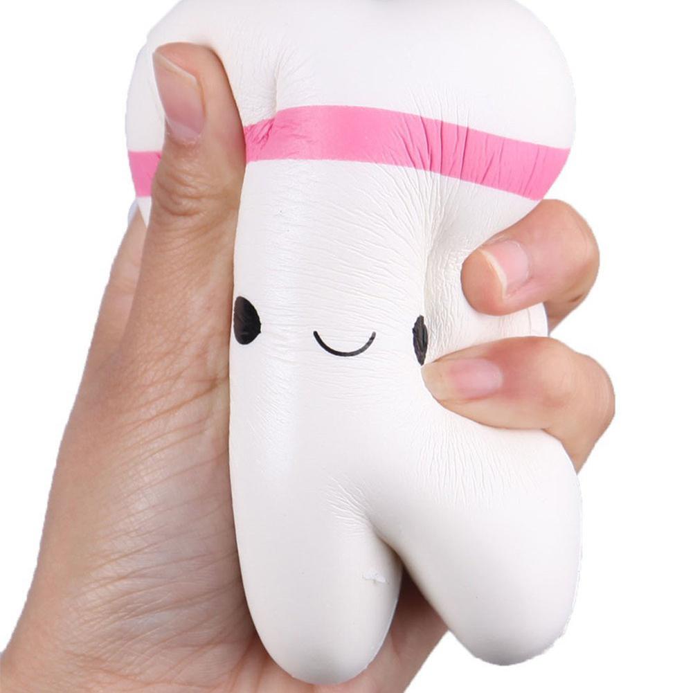 2 Stuks Leuke Langzaam Stijgende Cartoon Tand Speelgoed Zachte Squishy Hanger Stress Angst Reducer Creatieve Pu Vent Speelgoed (Blauw + Roze)
