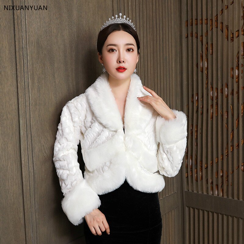 manches longues mariage boléro ivoire mariée vestes accessoires printemps automne hiver femme fête manteau fausse fourrure enveloppement en Stocks