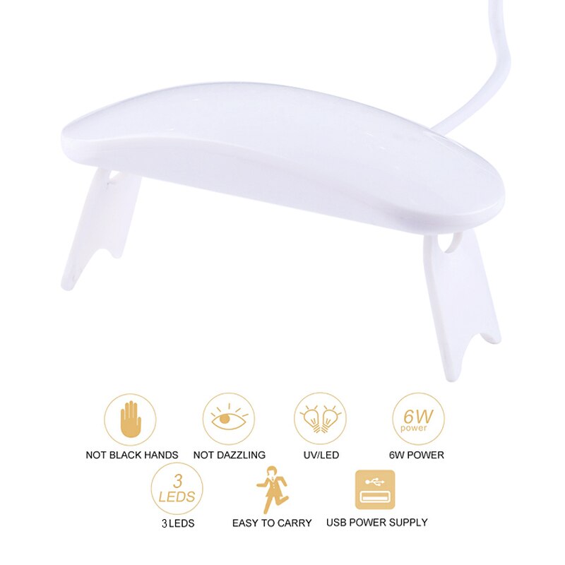 6W White Nail Dryer Machine UV LED Lamp Portable Micro USB Cable 30s Dryer Nail UV Gel Varnish Dryer 3 LEDS Lamp Nail Art Tools