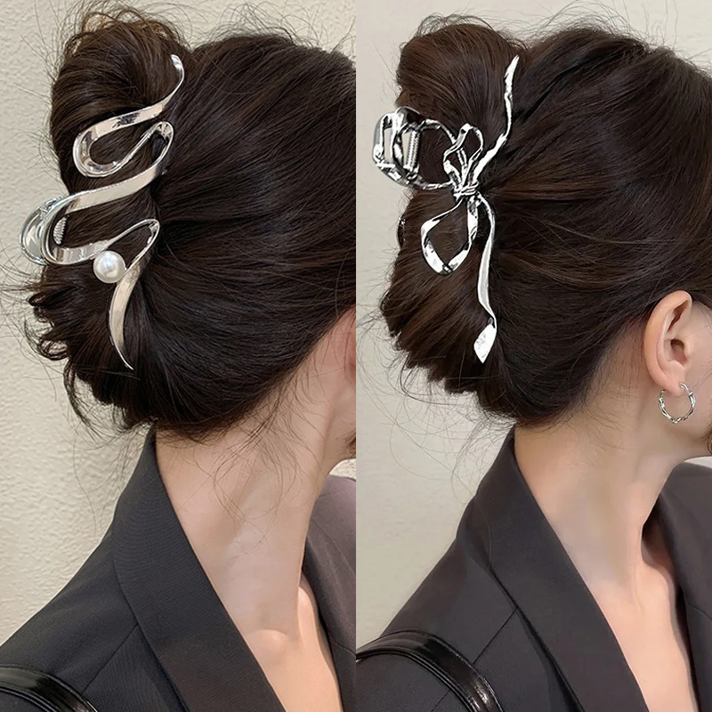 Pinzas para el pelo con lazo geométrico para mujer, horquillas de Metal grandes, pasadores, accesorios para el cabello, Vintage Simple, ,
