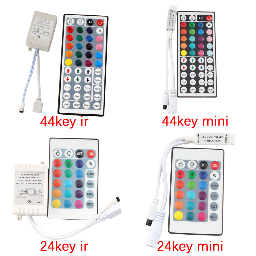 12V DC RGB LED Strip Controller Remote 24 44Keys Mini IR Magic Home LED Strip Controller Lighting Remote Control 3528 5050 2835