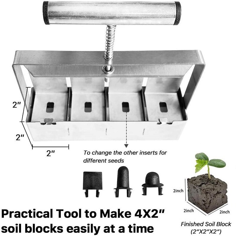 2-Inch Soil Block Maker Soil Blocking Tool Handheld Soil Blocker with Dibbles Dibbers for Garden Prep Seedling Soil Block Maker