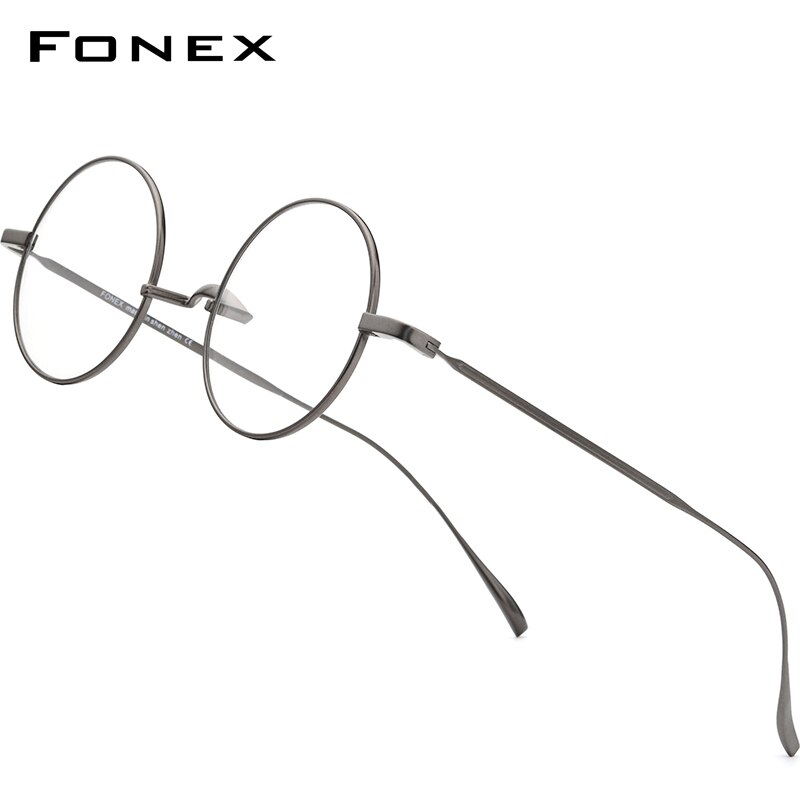 FONEX Titanium Eyeglasses Frame Men Ultralight Retro Women Round Myopia Optical Prescription Glasses Vintage Eyewear 9120: gray