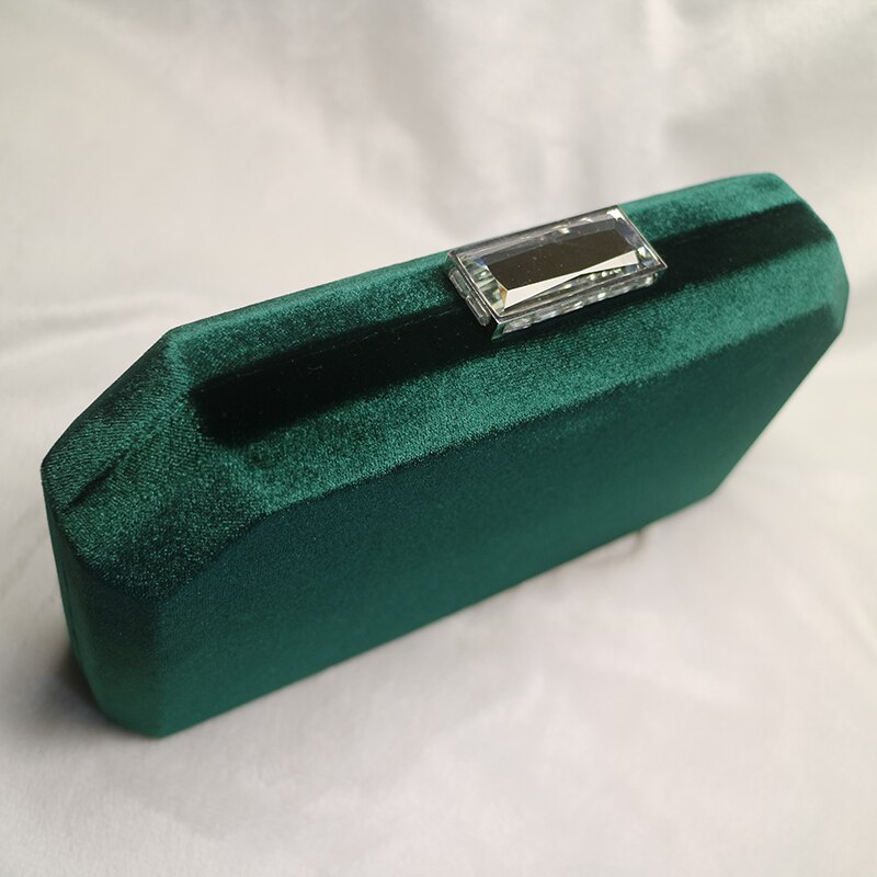 Dark Green Velvet Hard Case Box Clutch Evening Bags and Clutch Purses Handbags with Shoulder Chain for Ball Party Prom