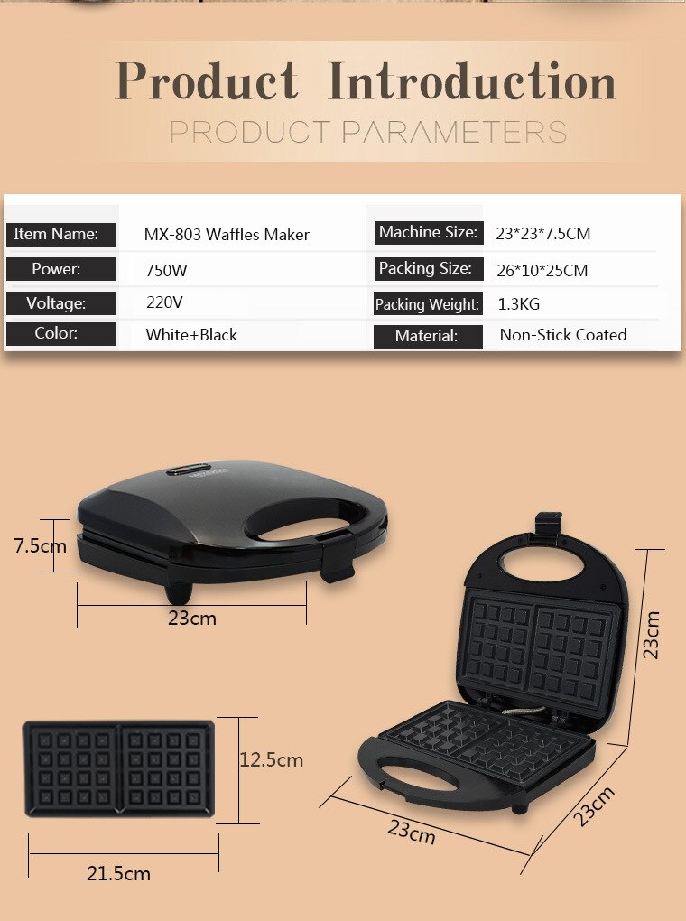 Sandwich Maker Small MX-802 Waffle Maker Multifunctional Household Breakfast Maker Automatic Temperature Control ZG