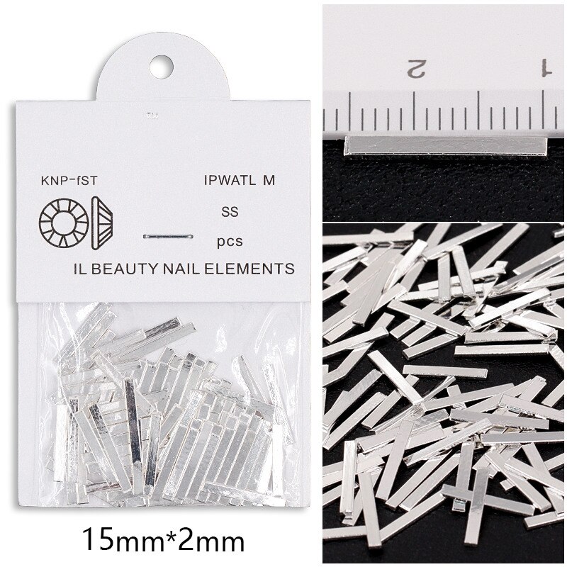 100 st/påse guldtacka silver svart 3d metall nageldekorationer legering berlocker för naglar tillbehör tillbehör verktyg 5 längder: 15mm silver