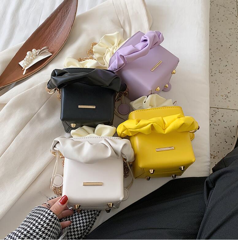 Sac fourre-tout plissé seau été en cuir PU femmes sac à main chaîne épaule sac de messager sacs à main