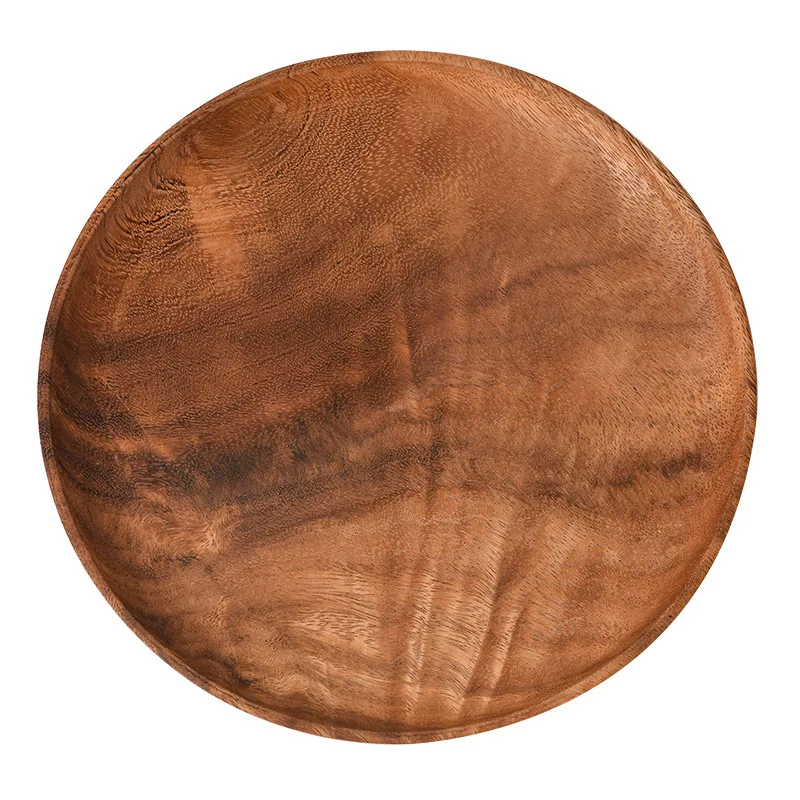 Japanischen Haushalt Gerichte Akazie Holz Runde Geschirr Salat Nachtisch Tablett Jahrgang Holz Geschirr einstellen Platten Portion Teller