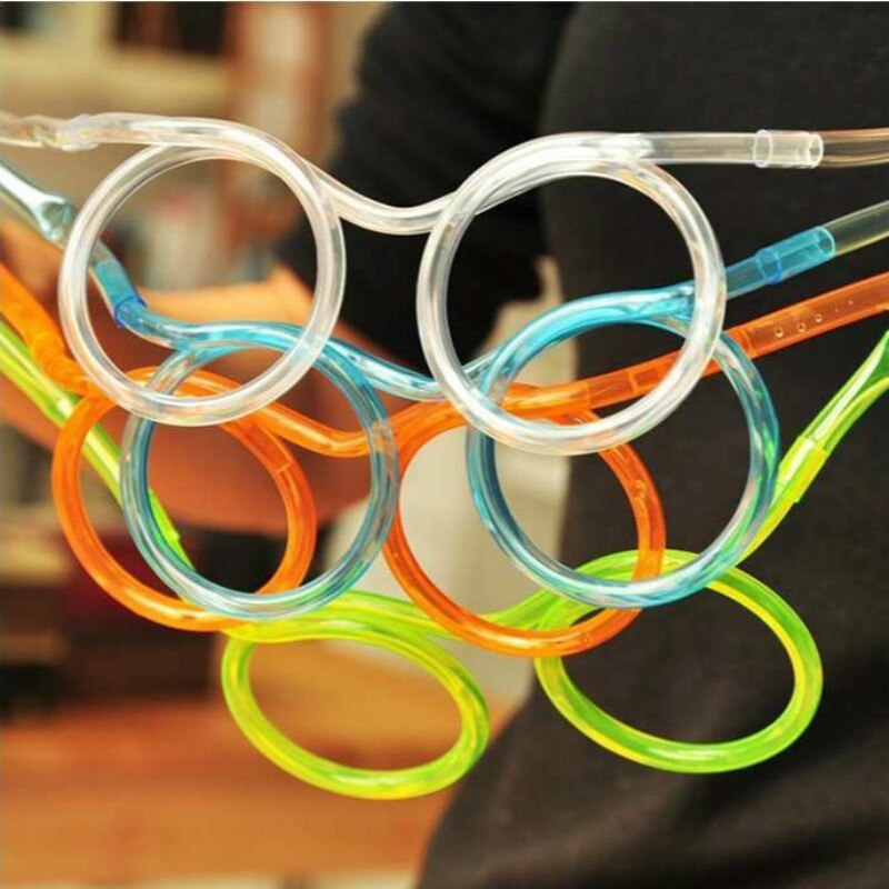 1pcs Funny Soft Plastic Glasses Straw Unique Flexible Drinking Tube Kids Party Bar Accessories Beer Colorful Homebrew