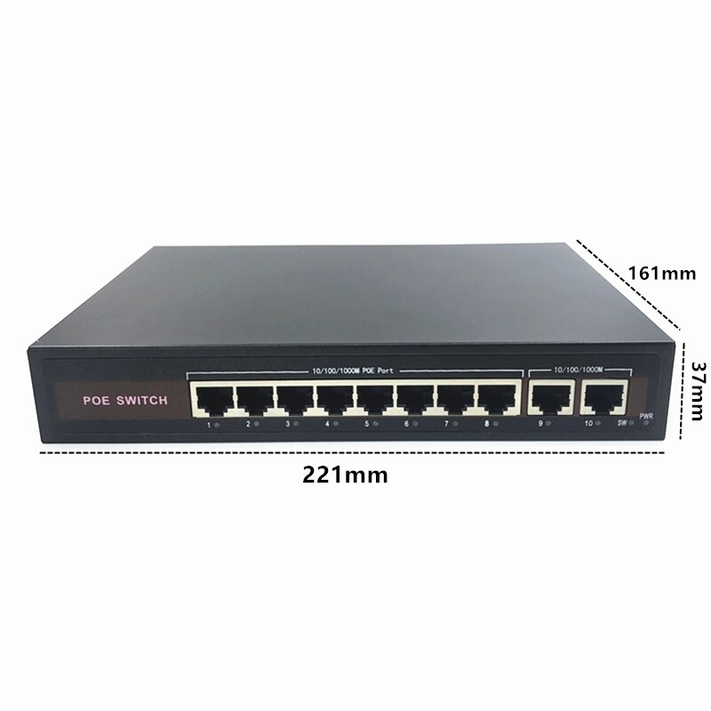 48V Ethernet Poe Switch Met 5/8/16 10/100Mbps Poort Ieee 802.3 Af/At Geschikt voor Ip Camera/Draadloze Ap/Cctv Camera Systeem: 8(100M)-2(100M)