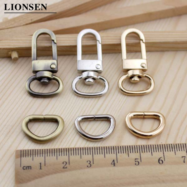 Lionsen-accesorios para bolsas de bronce, hebilla de equipaje, gancho a presión/perro, colgador de bolsas, cierre de langosta, anillo en D de 12 mm de diámetro, 6 juegos por lote