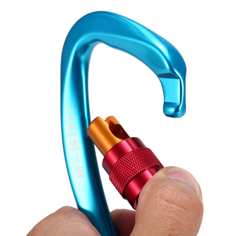 25KN Screw Locking Gate Carabiner Heavy Duty D-shape Buckle Pack D-ring Carabiner Climbing Rappelling Hammock Locking Clip