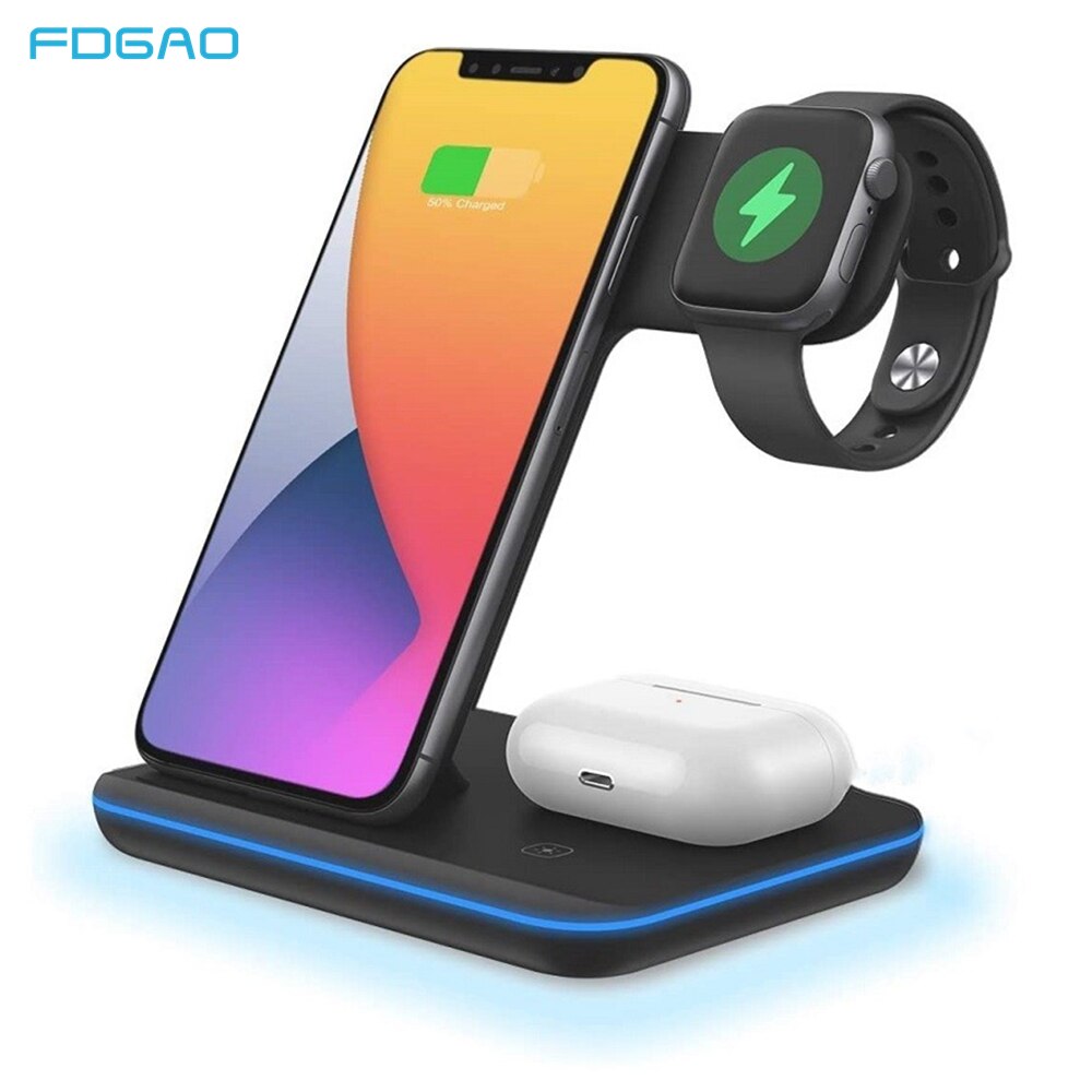15W Qi Drahtlose Ladegerät Für iPhone 12 11 XS XR X 8 Samsung S20 3 in 1 Ladestation für Apfel Uhr SE 6 5 4 3 2 Airpods Profi