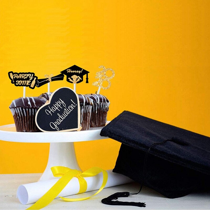 Class Of Graduation Paper Cake Topper Gold Congrats Grad Cake Toppers Flag for Students Graduation Party Cake Decorations