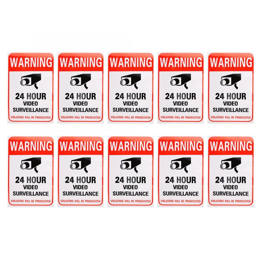 10pcs 24 Hour Video Surveillance Security Warning Stickers Adhesive Decal Sign Video Surveillance Warning Sign