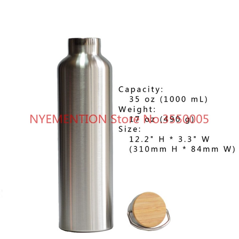 Stainless Steel Thermos Double Wall Vacuum Insulated Water Bottles Flask Mug Cup Tumbler with Bamboo Cap BPA: 35oz