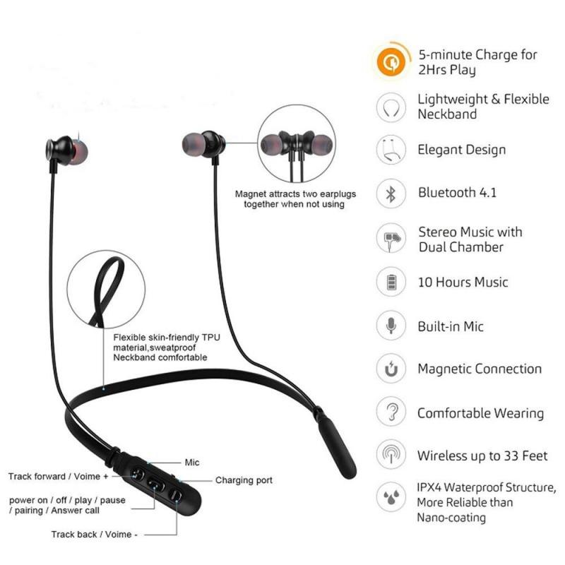Magnetische Draadloze Bluetooth Oortelefoon Stereo Noise Cancelling Sport Headset met Microfoon Gaming oorhaak Oortelefoon voor IPhone