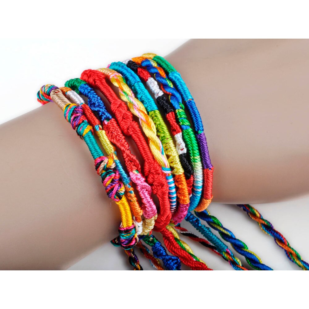 10 unidades/juego de pulseras de la Amistad trenzadas de colores del arco iris para mujer, de joyería artesanal, brazaletes de cuerda hechos a mano, aleatoria