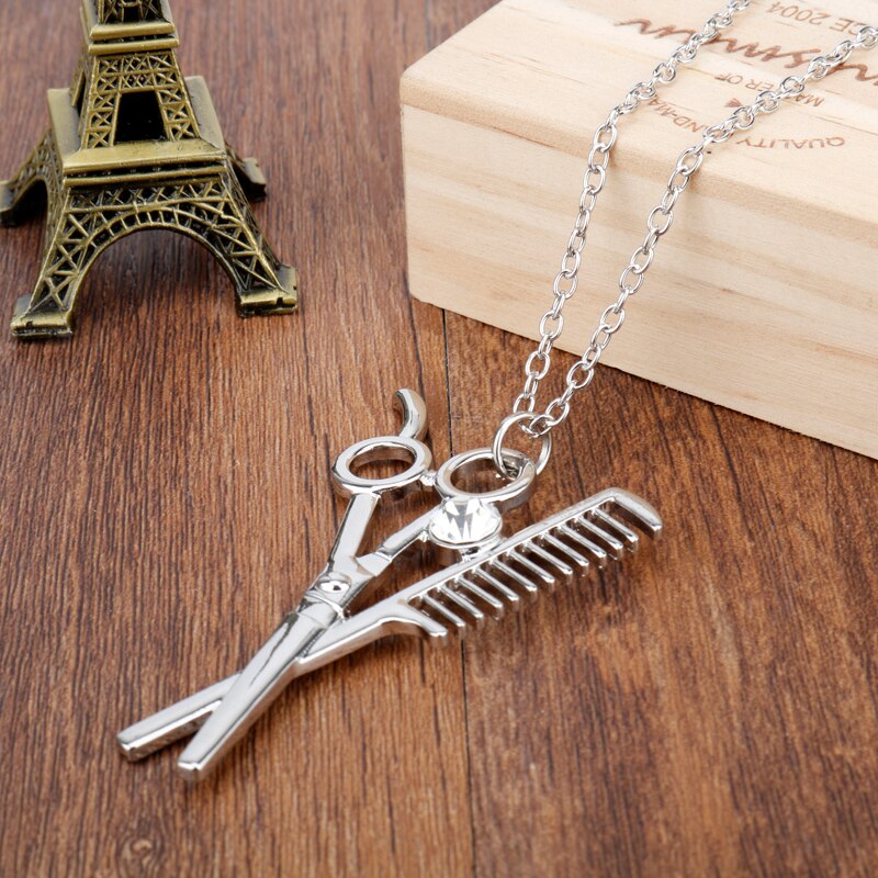 dongsheng Combs Scissors Pendant Rose Gold Scissors jewelry Cosmetologist hair Dresser Rhinestone Necklace Hairdresser