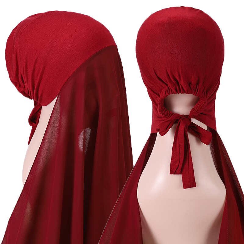 Tulband Hoed Motorkap Voile Moslim Zware Chiffon Hijab Met Bonnet Elastische Touw Gratis Gebruik Stijl Gratis Gebruik Sjaals: COLOR 6