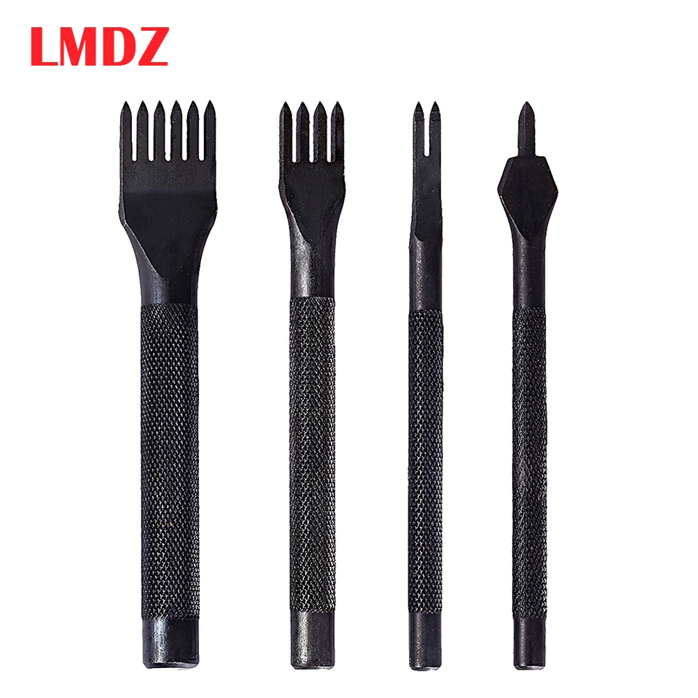 LMDZ Black Steel 3mm 4mm 1/2/4/6 Prong Inch Chisel Leather Craft Tools Hole Punch Lacing Stitching Perforate Leather