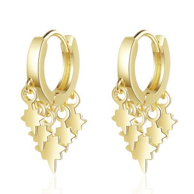 Pendientes de aro bohemios para mujer, aretes con borlas geométricas de estrella dorada/blanca, joyería de superior: Flash Golden