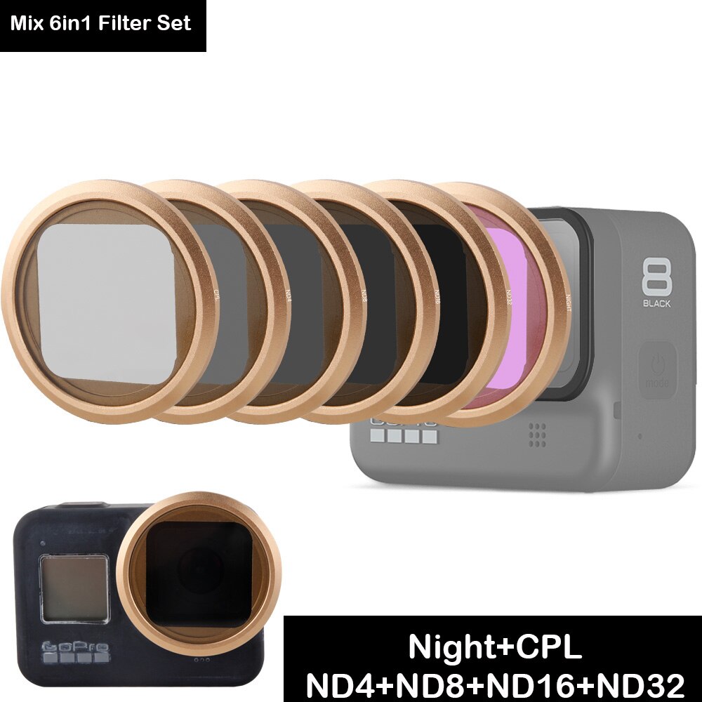 Filtre caméra pour Gopro Hero 8 objectif noir Sport Action Hero8 corps gros plan ND CPL polariseur polaire filtres accessoires de protection: Mix 6in1