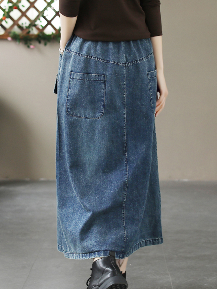 Max lulu forår kinesisk stil denim nederdele dame fritid løst broderi tøj dame klassiske harajuku kjoler