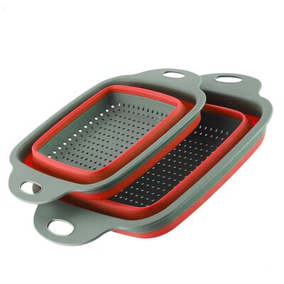 Silicone Collapsible Colander Quart Over The Sink Strainer Basket Kitchen Food Grade Flour Sifter Vegetable Strainers Dishwasher: Type E -Red Set