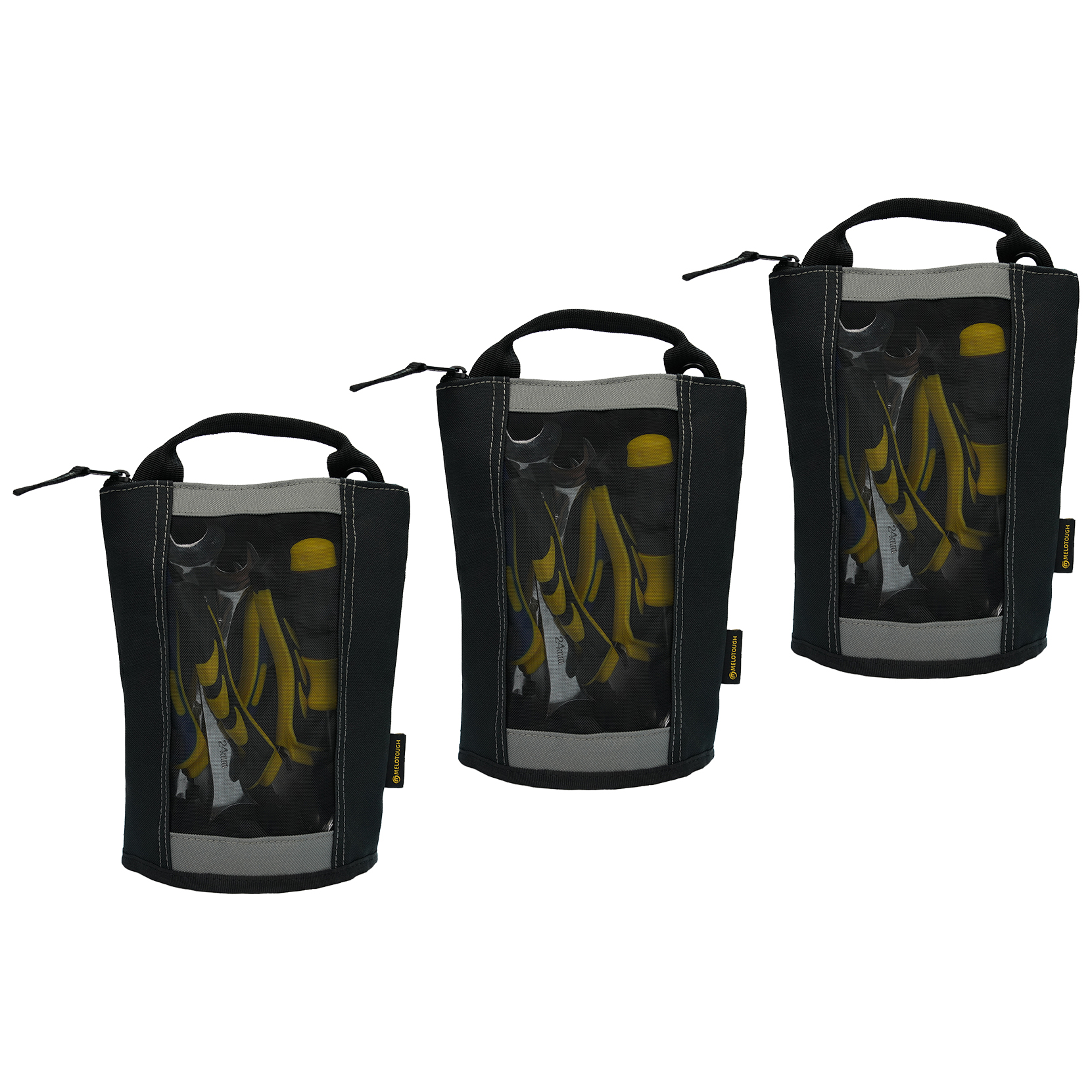Melotough Canvas Rits Tool Pouch Zipper Bag-Sluiting Zak Met Mesh Venster En Opknoping Grommets 2 Pack: Zilver