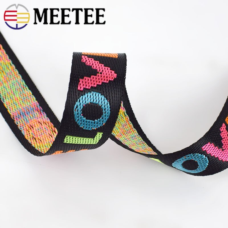 Meetee 8yards 25/38mm Width Nylon Jacquard Webbing Tape Ribbon LOVE Belt DIY Bag Shoulder Strap Garment Decor Sewing Accessories