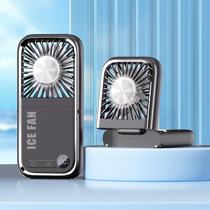 Mini ventilador portátil de mano, batería de 3000mAh, banco de energía de movilidad pequeño 180 ° Ventilador de cuello plegable USB Actualización de espejo cosmético opcional: Morado