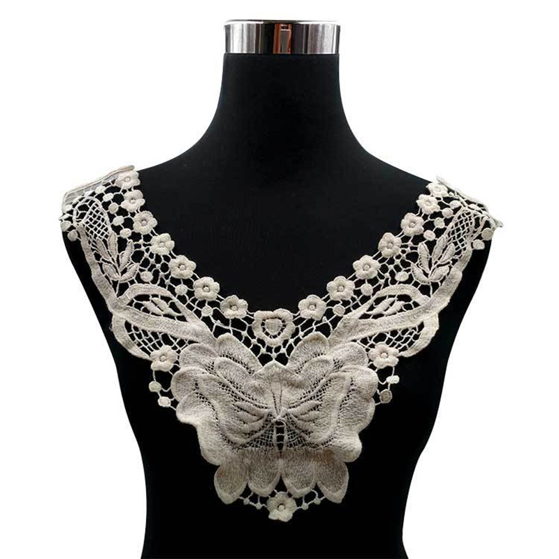 1pc 100%  polyester spets blomma halsband spets krage spets trim diy broderi franska spets tyg halsringning applikation sy hantverk: Aprikos