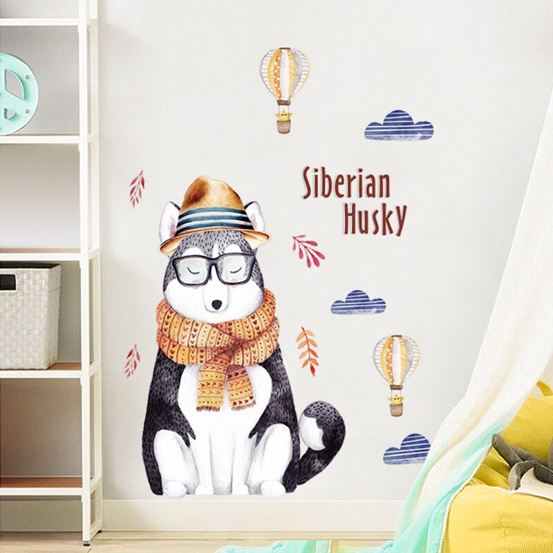 Cartoon Mr. husky wall sticker bedroom decor living room background wall decor self-adhesive home decor entrance door stickers