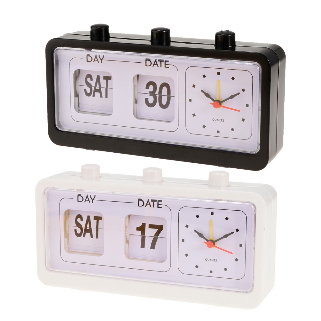 Retro Style Calendar Flip Alarm Clock with Three Press Button -Black/White
