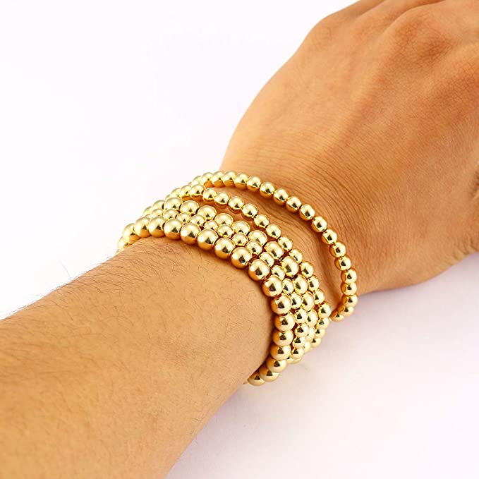 3er -einstellen 4/5/6mm strecken-armbänder mit goldenen kugeln in silberoptik, elastisches, dehnbares kordelseil, geeignet für damen