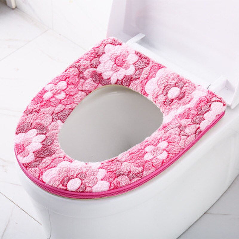 Warme Zachte Toilet Seat Deksel Top Cover Pad Badkamer Warmer Toilet Seat Kom Zacht Rits Bloem Wasbare Toilet Seat cover