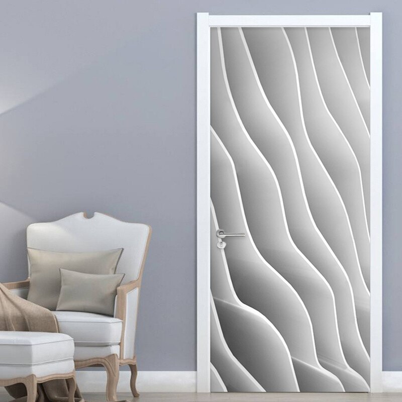 Moderne Abstracte Lijn Deur Sticker 3D Creatieve Streep Geometrische Behang Woonkamer Deur Poster Pvc Zelfklevende Muurstickers