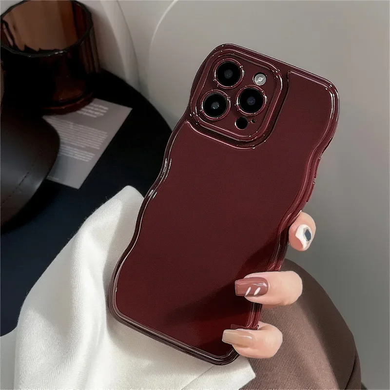 Coque de téléphone antichoc en TPU souple avec coussin d'air coréen, magnifique housse de protection, vin rouge, vague, iPhone 16,11, 12, 13, 14 Plus, 15 Pro Max: Néoprène