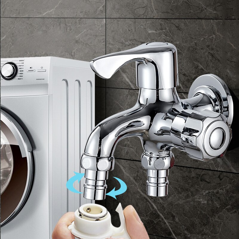 Wall Mounted Washing Machine Faucet Double Water Outlet Dual Handle Cold Water Tap Garden Washing Machine Bibcock Mop Pool Tap