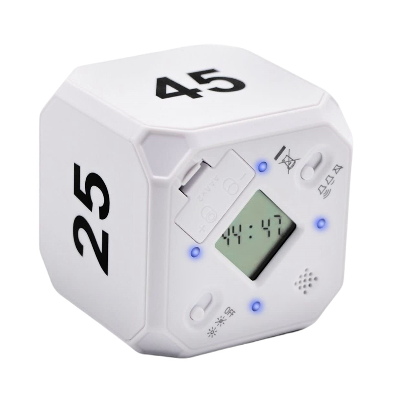 Cube-Timer Kitchen Timer Gravity Sensor Flip Meditation Timer for Time Management and Countdown 5-15-25-45 Min: Light Grey