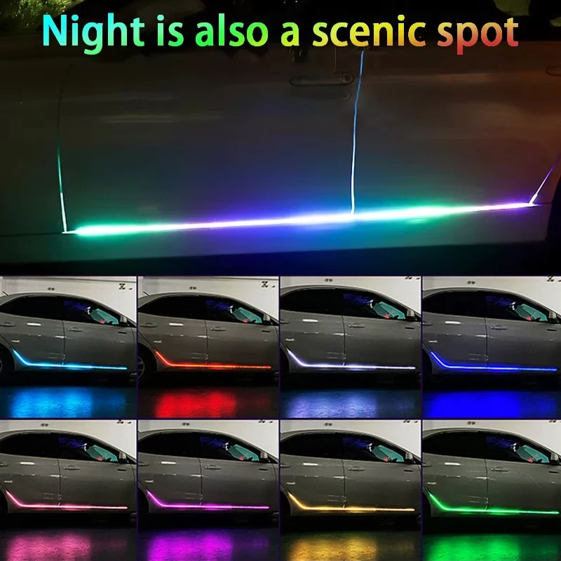 Luz ambiental que fluye Luz de la falda lateral del coche, tira de luz de desplazamiento, luz que fluye colorida con accesorios de luz de decoración de puerta