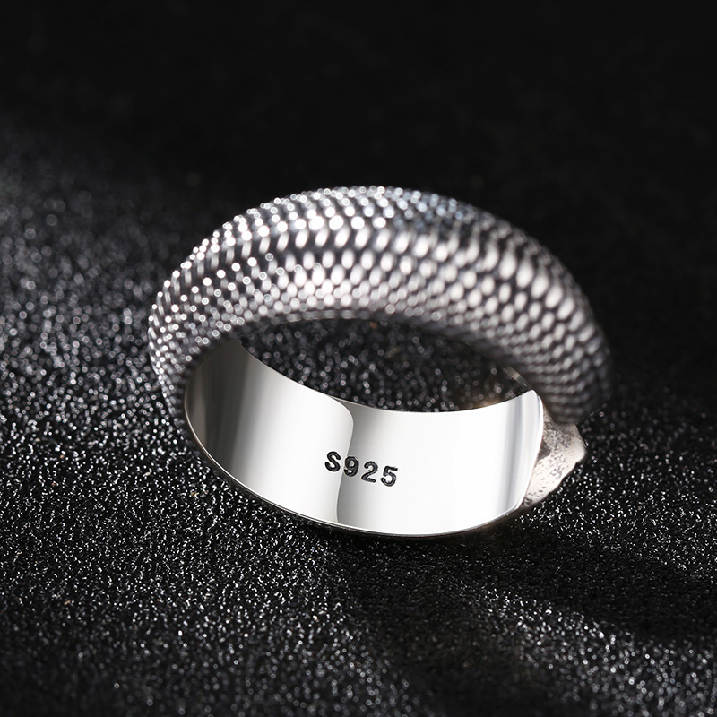 Personalità semplice anello in argento 925 accessori per dito indice maschile Retro Geometry Pattern anello in scala di drago per gioielli da uomo aperti