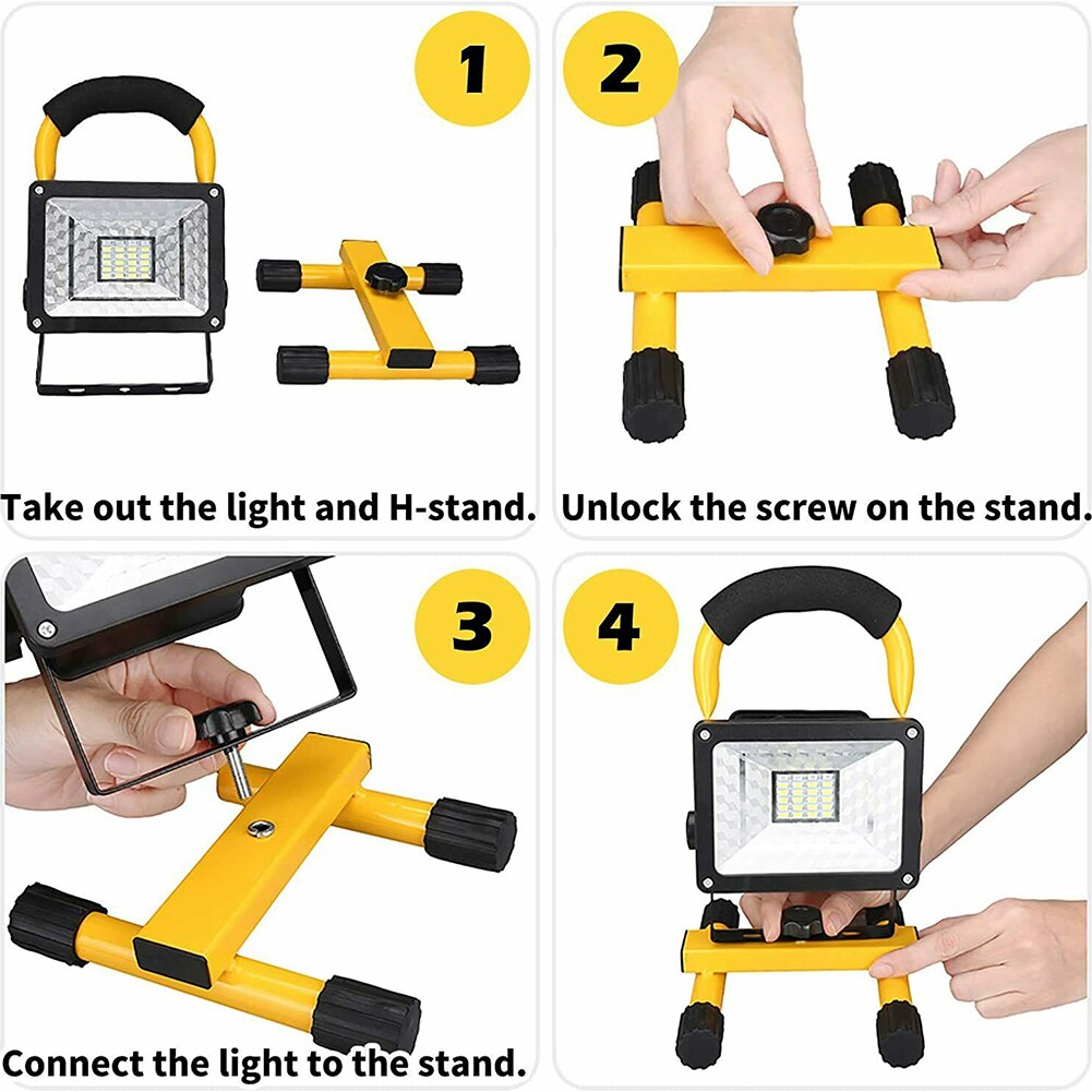 LED Street Lamp Landscape Lighting 30W Reflector 24 LED Rechargeable Work Flood Light Waterproof Cordless Camp Lamp