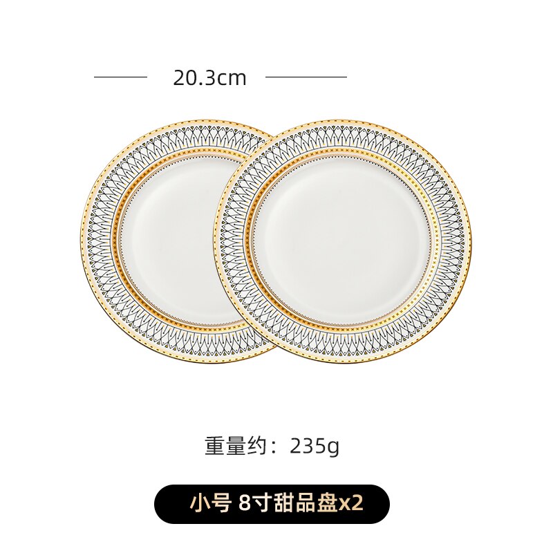 Food Ceramic Luxury Plate Set Christmas Restaurant Gold Breakfast Plates Dinner Serving Europen Platos De Cena Tableware DL60PZ: 20.3cm plate 2pcs