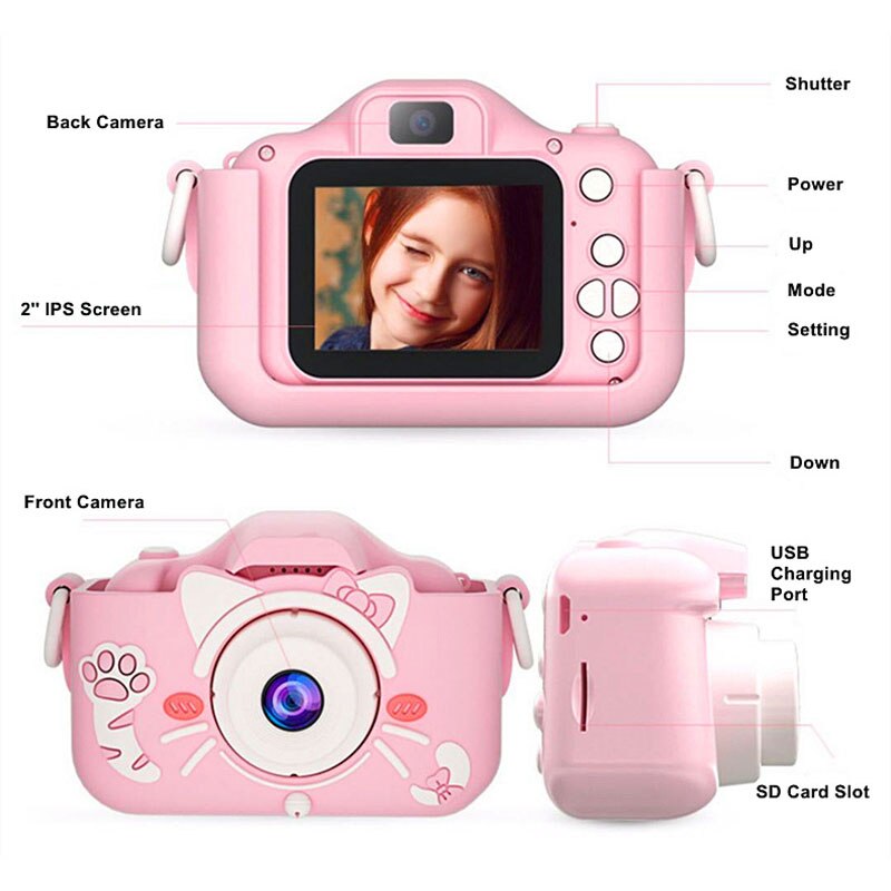 Appareil Photo jouet mignon pour enfants, d'anniversaire pour filles et garçons, appareil Photo numérique Portable à double objectif HD, Mini appareil Photo pour enfants