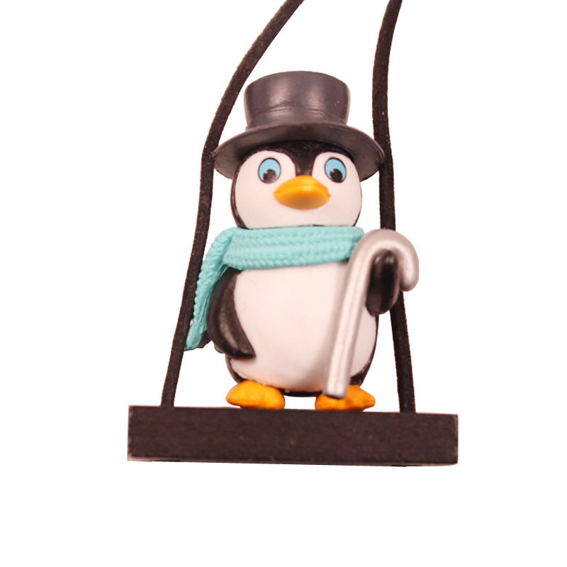 Schaukel Schlitten Pinguin Auto Anhänger Gentleman Pinguin Auto Rückspiegel Dekoration Auto Interieur Zubehör Ebene puppe Spielzeug: Schwarz