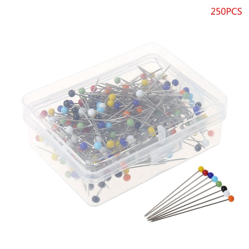 250pcs Round Glass Ball Head Pins DIY Quilting Tool Sewing Accessories School Office Stationery: Colorful