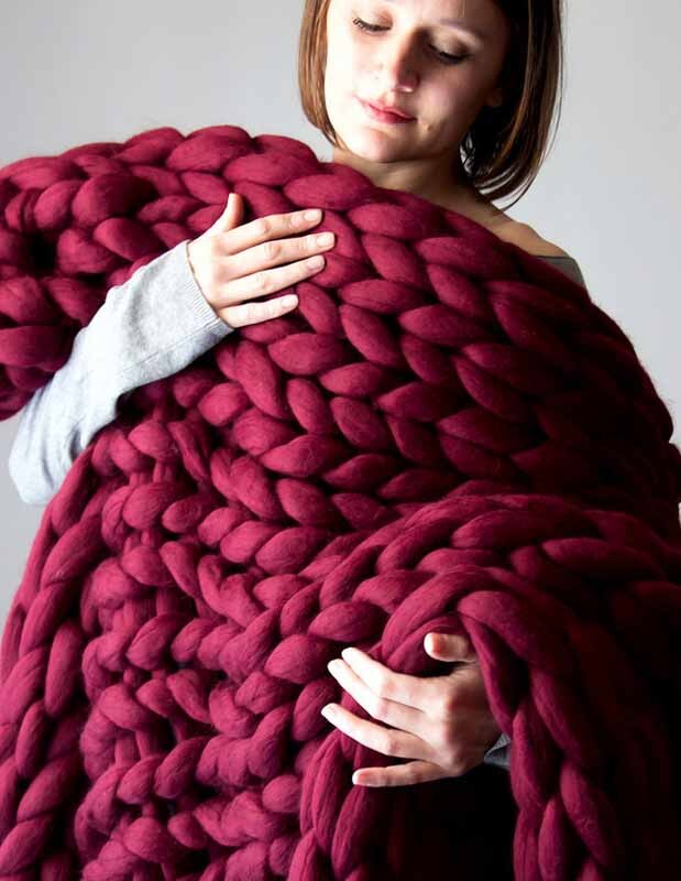 Fabrikant Diy Dikke Wol Hand-Gebreide Acryl Lijn Bal Arm Gebreide Deken Wollen Deken Sofa Cover Dikke Draad Deken: wine red